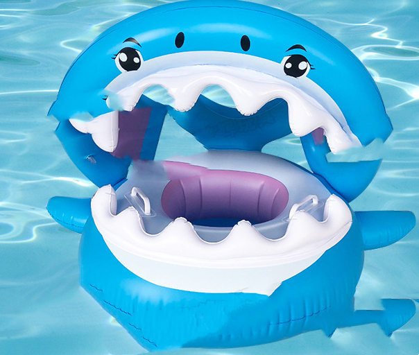 Inflatable Swimming Ring For Kids With Awning Shark Seat