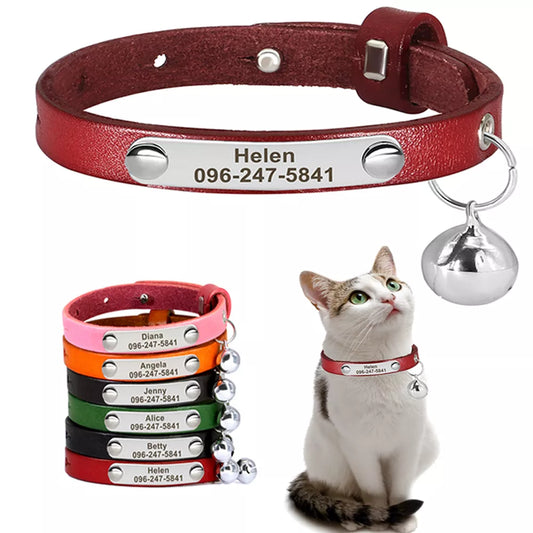 Adjustable Personalized Cat Leather Collar