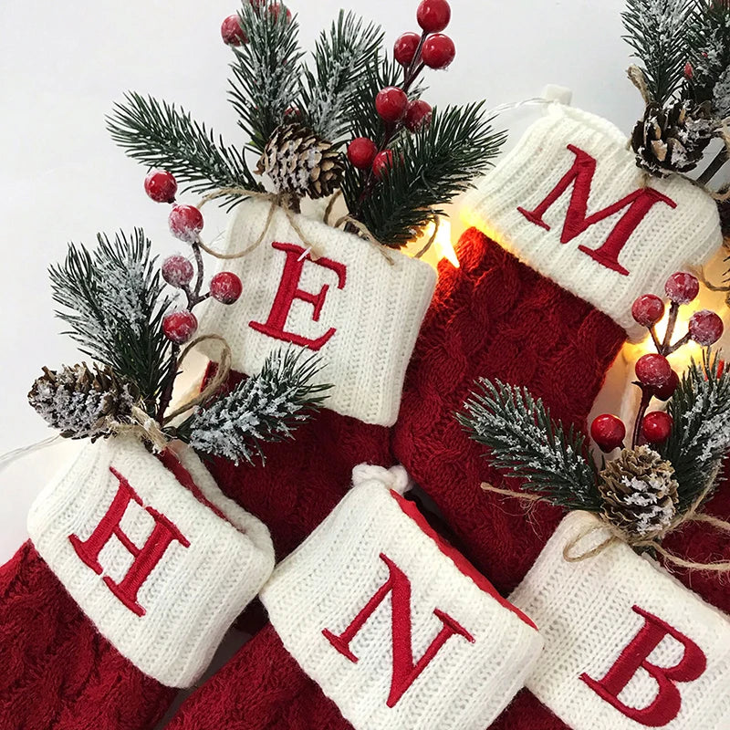 26 Uppercase Alphabet Knitted Stock Shape Candy Bag Hanging Christmas Tree Party Decorating Pendant Family Couple Name Gift