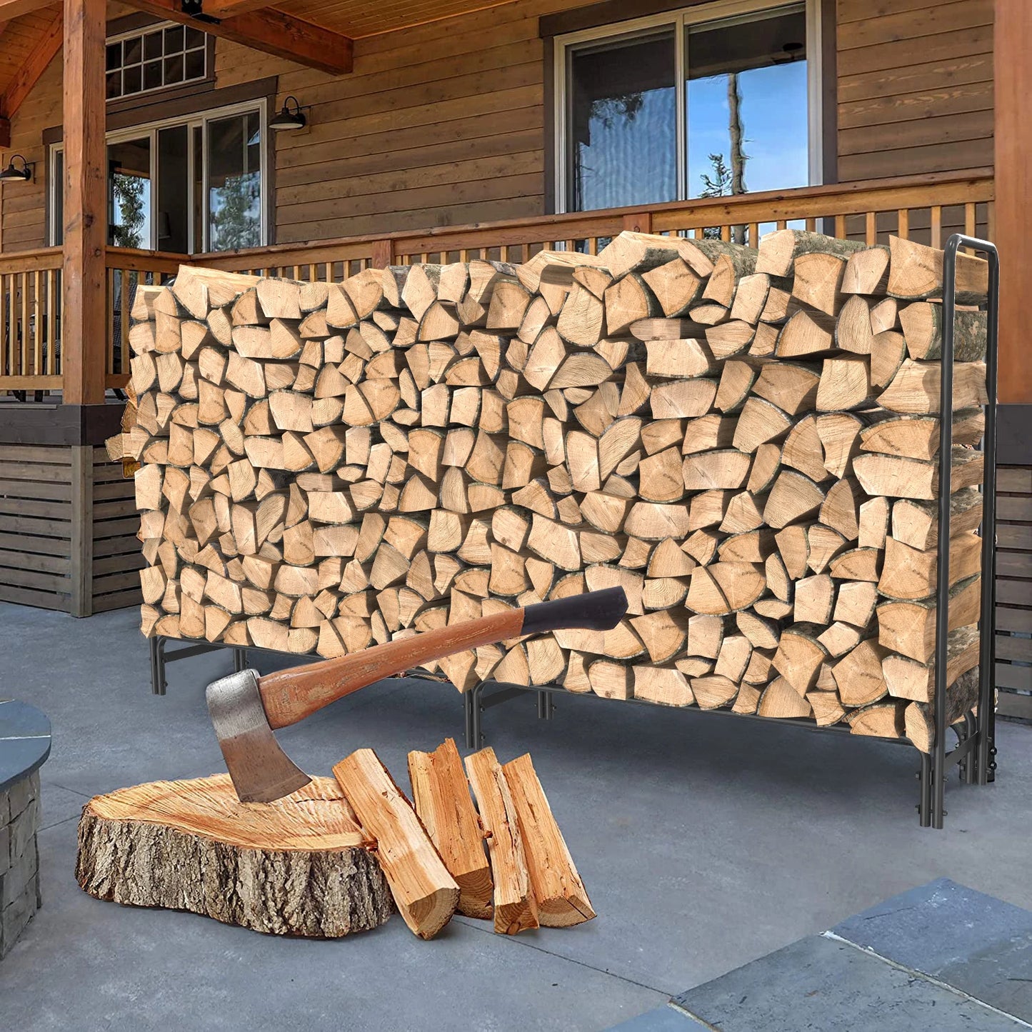 Outdoor Fire Wood Log Rack for Fireplace Heavy Duty Firewood Pile Storage Racks for Patio Deck Metal Log Holder Stand