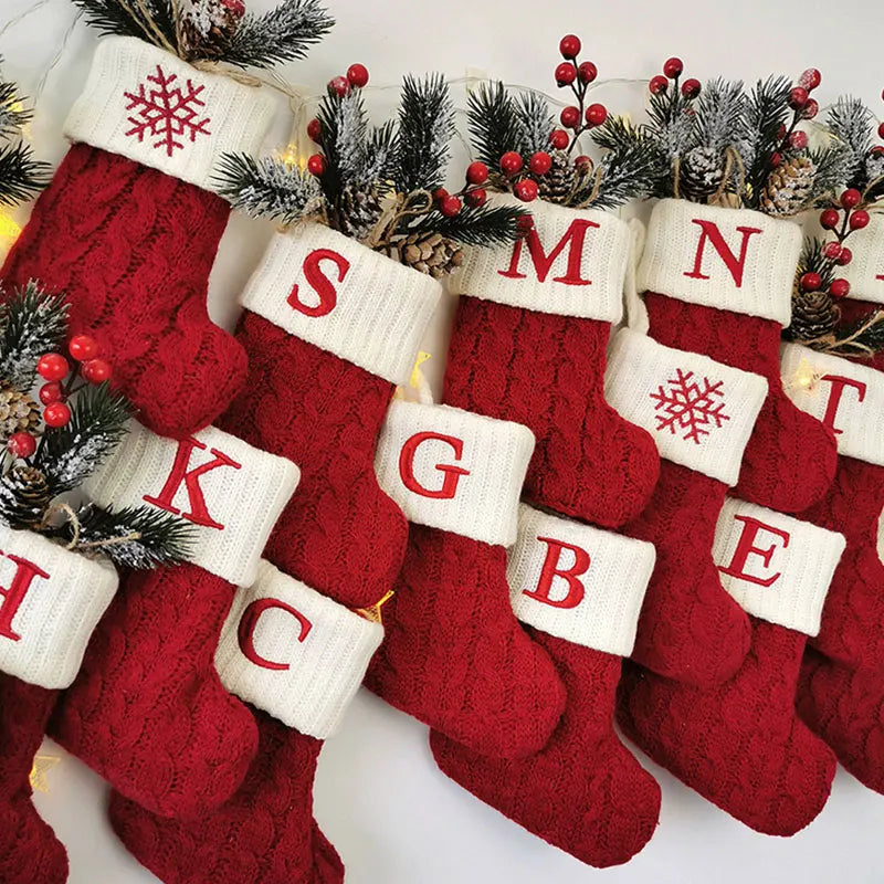 26 Uppercase Alphabet Knitted Stock Shape Candy Bag Hanging Christmas Tree Party Decorating Pendant Family Couple Name Gift